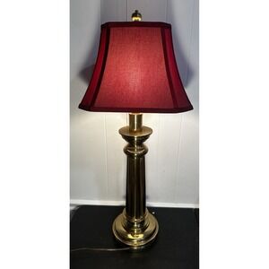 Stiffel Brass Table Lamp Heavy Column Base Knob Switch Automax Harp